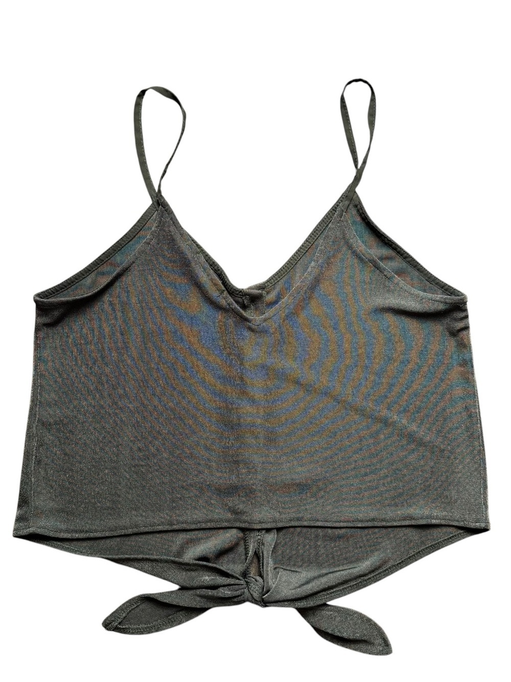 Bershka Olive Metallic Button-Front Cami Crop Top Size S - Soft Luxury Silk Feel - Picture 2 of 4